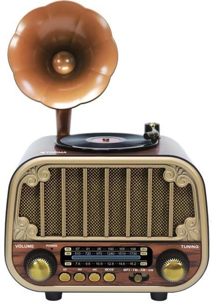 Torima Bluetooh Hoparlör Nostaljik Radyo AUX USB TF Destekli Speaker D76 Ahşap